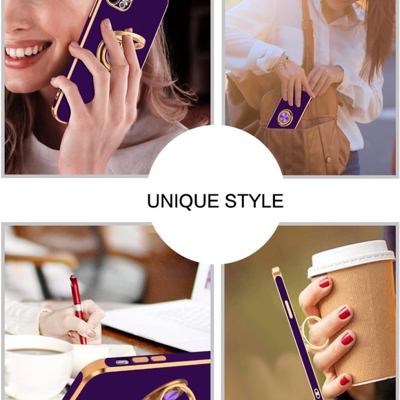 iPhone 13 Pro Phone Case 6.1 inch with 360° Ring Kickstand Magnetic, Deep Purple - Picture 7 of 9